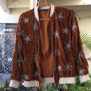 Zara Velvet Star Bomber Jacket